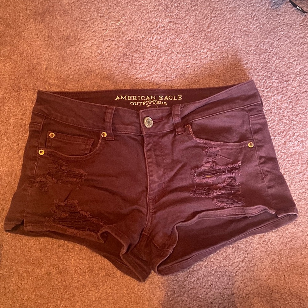 American Eagle Maroon Denim Shorts